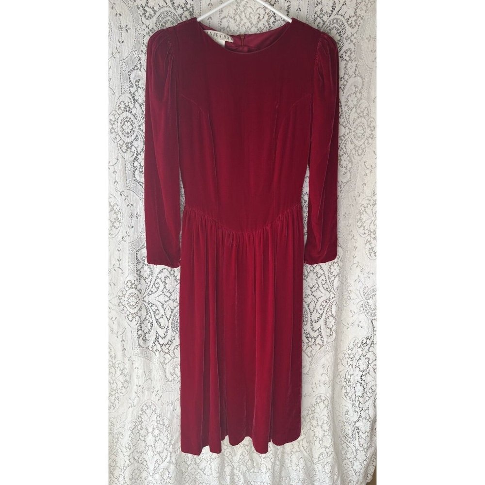 Vintage 1980s Red Silk Blend Velvet Joanie Char‎ Party Cocktail Dress Size 4